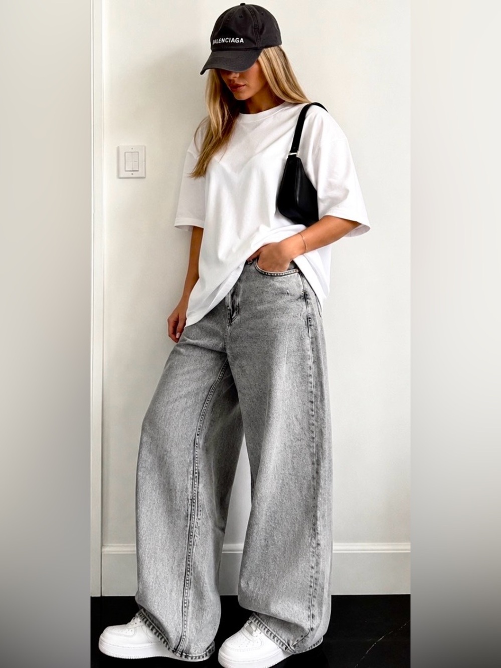 🩶 Bershka Y2K Baggy Wide Leg Jeans Gray Acid Wash Size 6